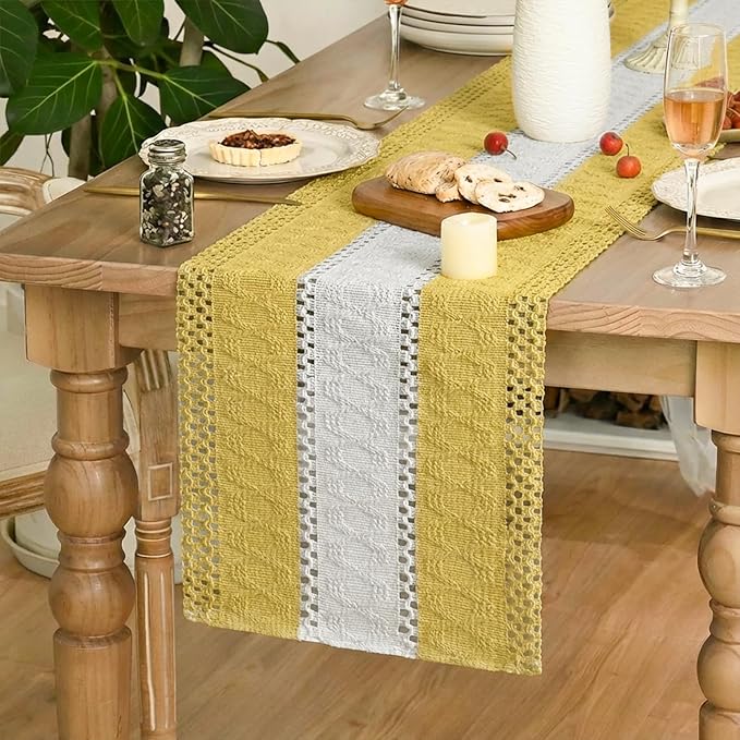 Artoid Mode Yellow Farmhouse Rustic Table Runner, Seasonal Hollow Kitchen Dining Table Decoration for Home Party Decor 12x90 Inch