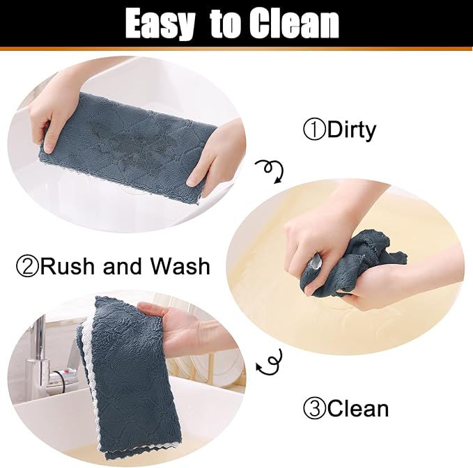 Mordimy 24 Pack Kitchen Towels (20" x 10",Dark Grey & White), Super Soft and Absorbent Dish Towels, Coral Velvet Microfiber Cleaning Cloth, Nonstick Oil Fast Dry Dish Cloths