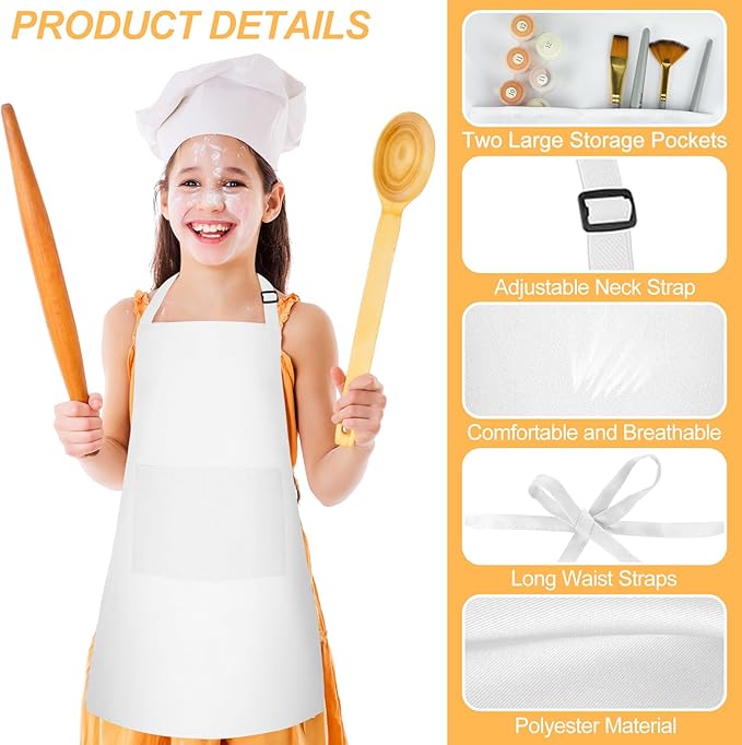 Morcheiong 8/12/24 Pack Adjustable Kids Apron Bulk with 2 Pockets Toddler Apron Kids Painting Aprons for Baking Painting