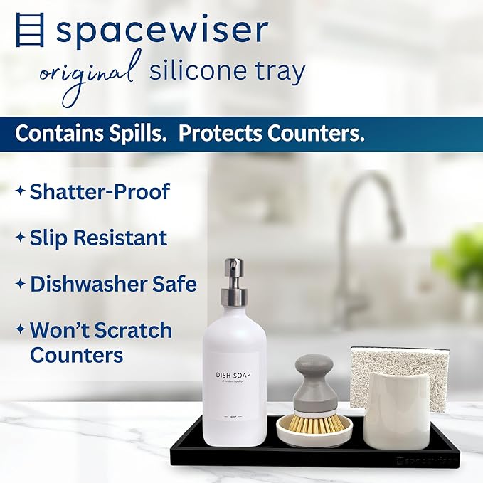 Spacewiser Countertop and Vanity Tray - 2 PC Large 11.7" Silicone Bathroom Trays, Counter Organizer, Dish Soap Sponge Holder Kitchen Sink Tray Organizer, Sink Caddy Toothbrush Key Kitchen Soap Trays