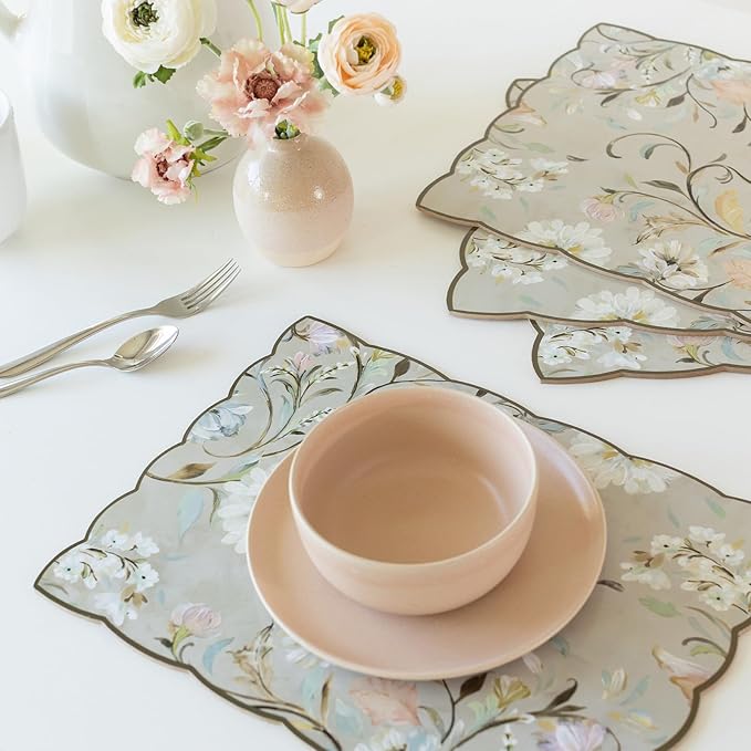 Benson Mills Cork Placemats Set of 4, Thick Cork Place Mats for Kitchen and Dining Tables, Easy Clean Table Mats (12" x 16" Rectangular Set of 4, Victorian Garden)