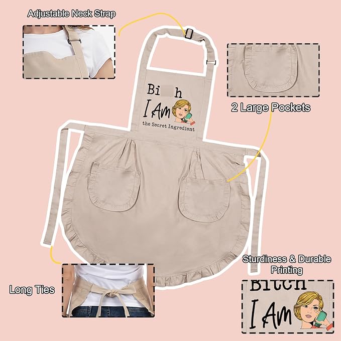 Miracu Funny Baking Cooking Aprons for Women w/Pockets, Hilarious Cute Kitchen Apron for Cooking, Humor Fun Birthday, Mothers Day Baking Gifts for Bakers Cook Wife Friend Mom Chef Daughter Girlfriend