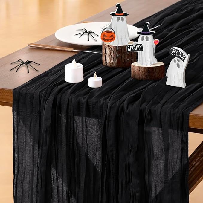 Socomi 6pcs Black Easter Spring Cheesecloth Table Runner Boho Rustic Gauze 120 inch 10FT Cheese Cloth Runner for Wedding Party Baby Shower Birthday Home Decor Holiday Decorations