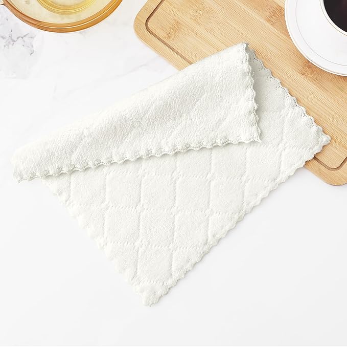 Homaxy 12 Pack Kitchen Dish Cloths (10 x 10 Inches, White), Super Soft and Absorbent Coral Velvet Dish Towels, Nonstick Oil Fast Drying Microfiber Cleaning Cloth, No Lint Household Dishcloths