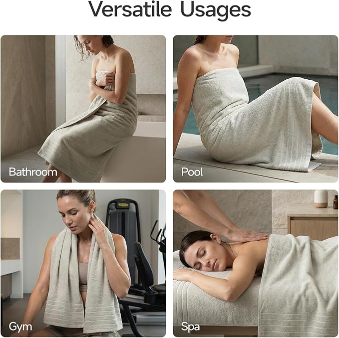 REDKISS Luxury Bath Towels Set of 4, 35x70 in, Highly Absorbent & Quick Dry, Super Soft Extra Large Premium Thick Cotton Light Gray Bath Sheets for Shower, Hotel, Bathroom, Spa
