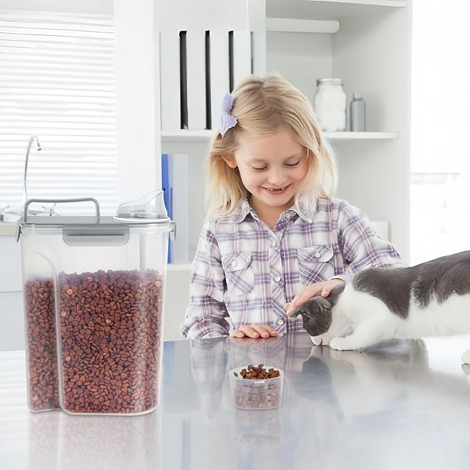 LEAWALK 5Lbs Airtight Cat Dog Food Storage Container with Upgraded Large Nozzle BPA-Free, Pet Food Storage Containers for Rice, Grain, Pet Food, Flour, Dog Treat Storage (Clear Grey, 5L-1pack)