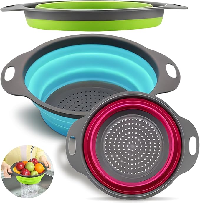 Silicone Collapsible Colander Sink Colander Collapsible Camping Versatile Collapsible Strainer Sink strainer basket over Sink Strainer (Red Green Blue)