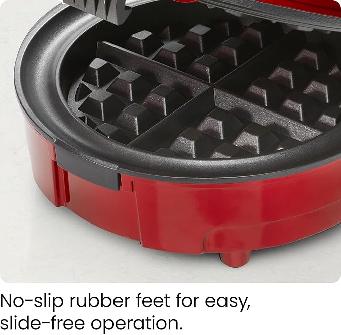 Chefman Anti-Overflow Belgian Waffle Maker w/Shade Selector, Temperature Control Mess Free Moat, Round Iron w/Nonstick Plates & Cool Touch Handle, Measuring Cup Included, Red