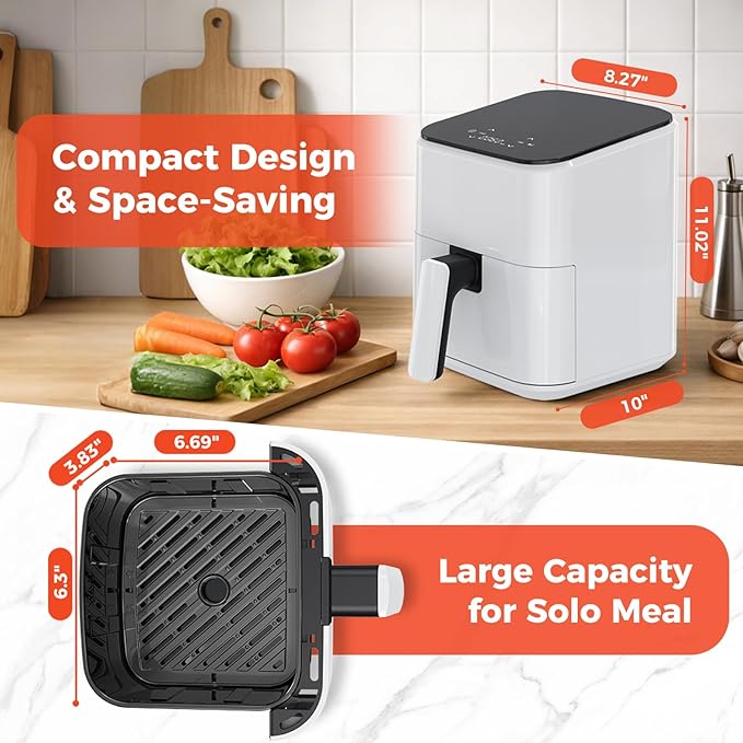 NEWBULIG Air Fryer, Compact Digital 3 Qt Airfryer with Nonstick Plate & Dishwasher Safe Basket, Quick Easy Meals, Features Auto Shutoff and Simple Touchscreen, Ideal for Small Spaces