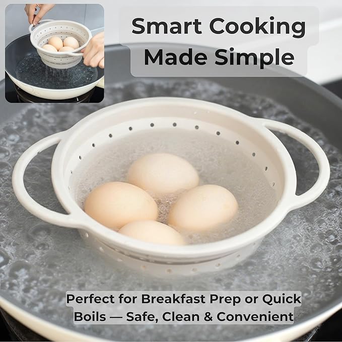 Silicone Colander Set – Collapsible Platinum Silicone Strainer with Stainless Steel Rim, Space-Saving & Heat-Resistant, Dishwasher Safe, BPA-Free by SelectShen™ (3 Pack)