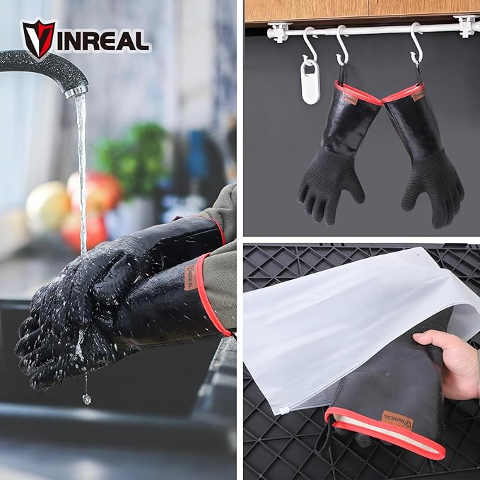 BBQ Grill Gloves – Heat Resistant up to 932°F, Waterproof & Oil Resistant Neoprene, 14-Inch Long Sleeve Cooking Gloves for Grilling, Fryer, Baking, Smoker