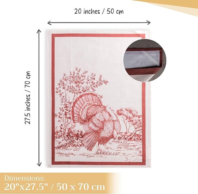 Maison d' Hermine Kitchen Towels Set of 3 100% Cotton 20" x 27.5" Reusable Cloth Tea Dish Towels Absorbent with Hanging Loop for Kitchen Dining Thanksgiving Christmas Decorations (Holy Jouy - Brown)