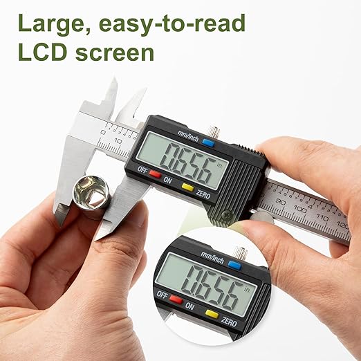 Digital Caliper 0-8" Measuring Tool with Metal Ruler, Micrometer Caliper with Auto-Off Feature, Interchangeable Between inches and millimeters for DIY/Household and 3D Printing, Black