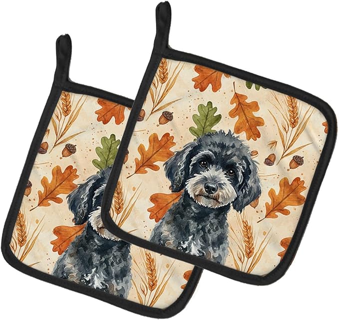 Caroline's Treasures Miniature Black Poodle Heirloom Fall Pair of Pot Holders Pair 7.5x7.5 Quilted Insulated Hot Pads Decorative Kitchen Gift Made in USA