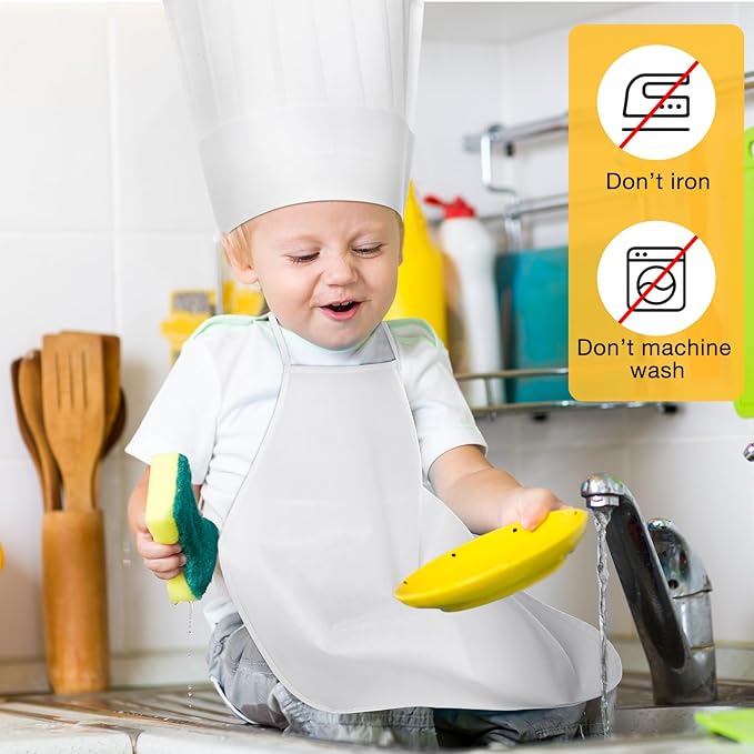 JaGely 60 Pcs Kids Chef Hat and Apron Set Chef Aprons and White Hats Non Woven Fabric Costume for Girls and Boys Cooking