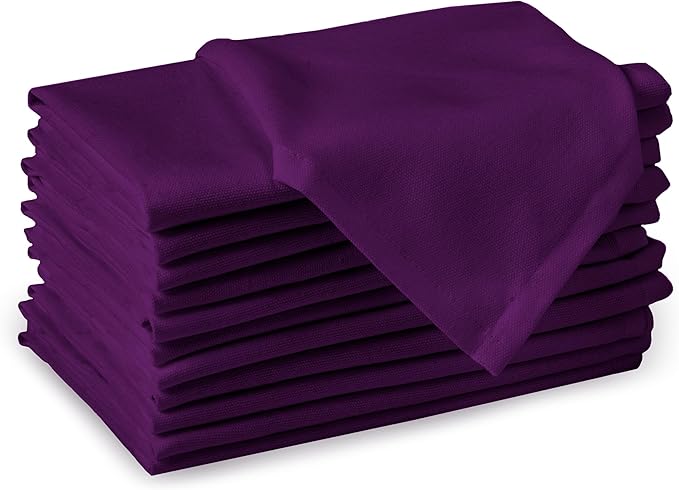 Encasa XO Purple Cloth Napkins Set of 6, 17"x17" | Solid Color Cotton Dinner Napkins | Washable & Reusable Wedding Napkins for Holiday Dinners, Party, & Everyday Table Decor