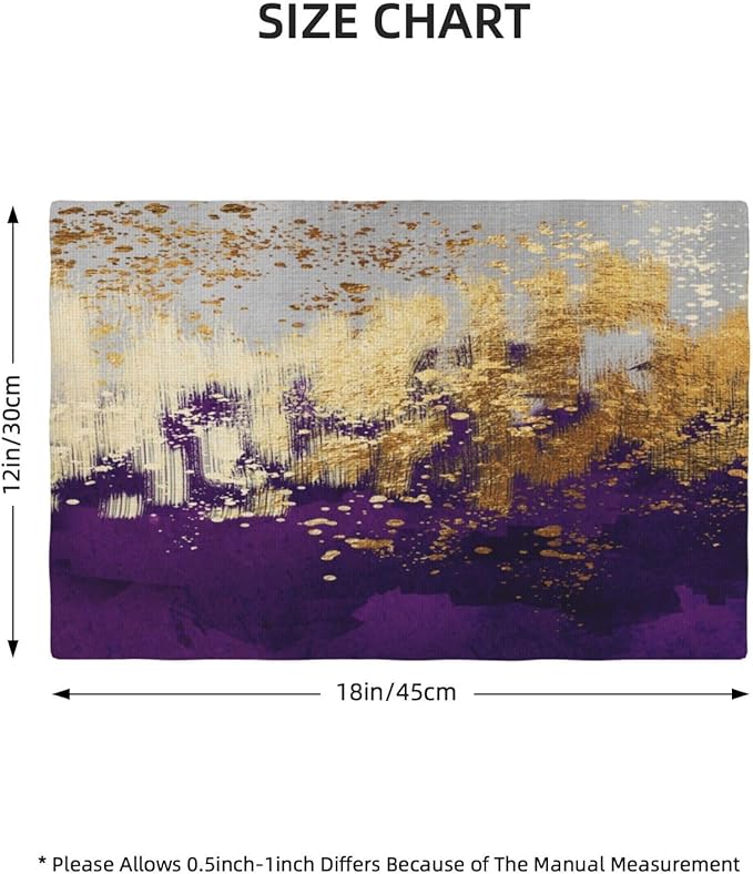 Purple Gold Abstract Linen Placemats Set of 4, Heat Resistant Wipeable Purple Place Mats for Kitchen Dining Table Holiday Wedding Party Outdoor Farmhouse Gardening, Kitchen Home Decor, 12 x 18 Inch