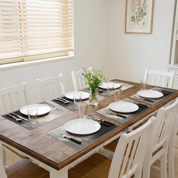 Emvency Farmhouse Placemats Set of 6, Abstract Modern Minimalist Grey Neutral 12x18 Inch Linen Rectangular Place Table Mats for Indoors & Outdoor Home Party Kitchen Dining Decoration