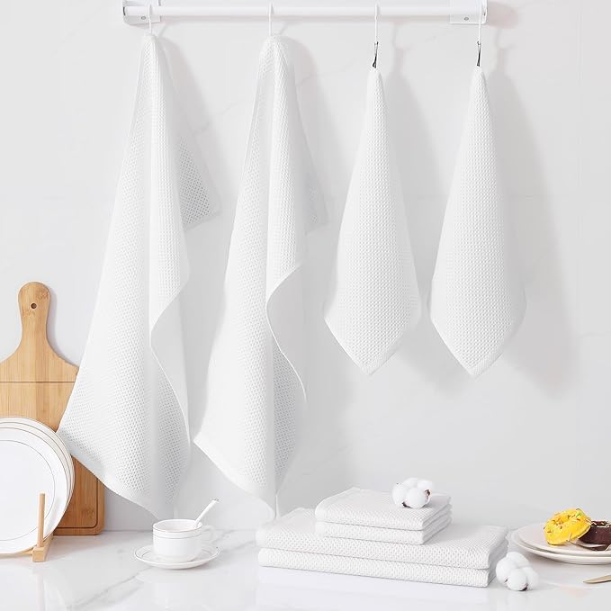 Homaxy 100% Cotton Kitchen Towels and Dishcloths Set, 12 x 12 Inches and 13 x 28 Inches, Set of 10 Bulk Kitchen Towels Set, Ultra Soft Absorbent Dish Cloths for Washing Dishes, White