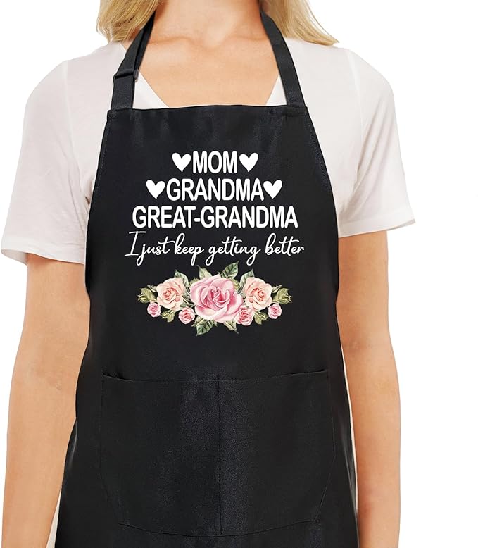 Black Baking Aprons for Women, Adjustable Cooking Baking Kitchen Aprons for Mom Chef with Pockets