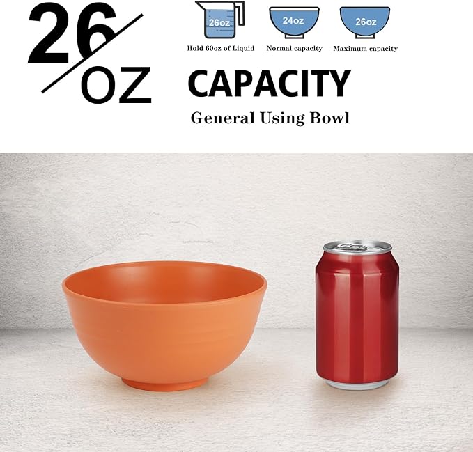 Wrova 26 oz Wheat Straw Bowls,Unbreakable Cereal Bowls Set of 6,Microwave & Dishwasher Safe Salad Bowls for kitchen, Kitchen Bowl Sets for Soup,Salad,Fruit,Snack and Oatmeal-Multi Color