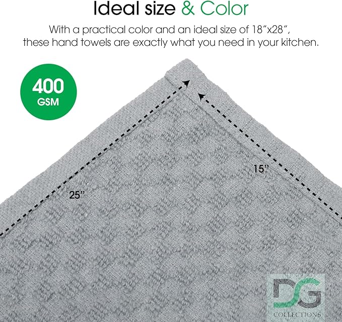 DG Collections Premium Dish Towels for Kitchen, 8 Pack, 15x25 Inch - 100% Cotton Kitchen Towels with Hanging Loop, Highly Absorbent, 400 GSM Bar Mop Cleaning Towels - Ash Grey