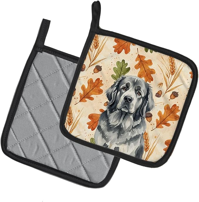 Caroline's Treasures Gray Newfoundland Heirloom Fall Pair of Pot Holders Pair 7.5x7.5 Quilted Insulated Hot Pads Decorative Kitchen Gift Made in USA