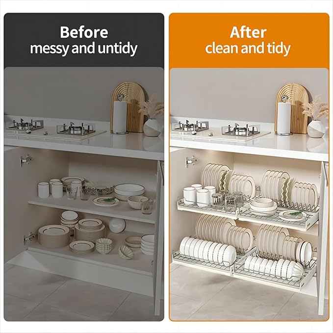 Pull Out Cabinet Organizer Fixed With Adhesive Nano Film, Heavy Duty Sliding Basket Drawer for Kitchen Under Sink, Pantry, Bathroom - 1 Pack