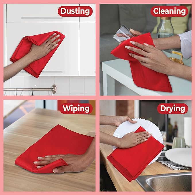 Urban Villa Kitchen Towel100% Cotton Red Color Dish Towels for Kitchen Size 20x30 inches (Set of 6) Highly Absorbent Multiuse Dish Cloths with Hanging Loop Quick Drying Soft Premium Hand &Tea Towels