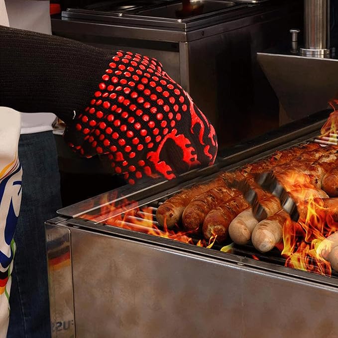 BBQ Oven Mitts Anti-Scald Gloves Heat and Slip Resistant Cooking Gloves Insulated Mitts Kids Adults Silicone Oven Mitts