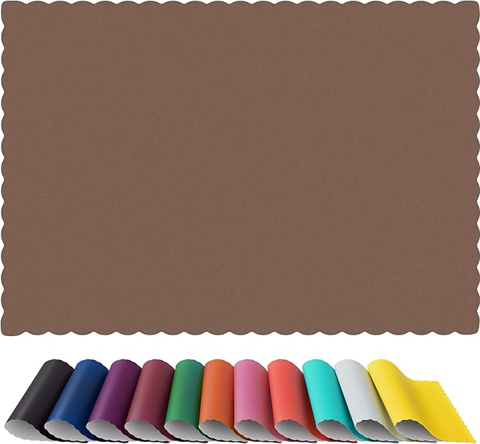 Paper Placemats - Disposable - Scalloped Edge (100, Brown)