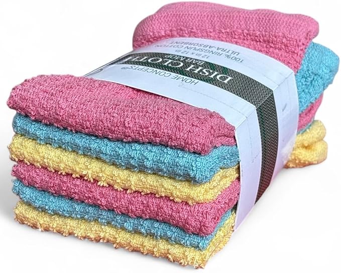 12-Pack, 100% Cotton Ribbed Bar Mops Dish Cloths, Dish Towels, Super Absorbent, Multi-Purpose for Home, Kitchen, and Bar Cleaning. Size: 12 x 12 Inches.