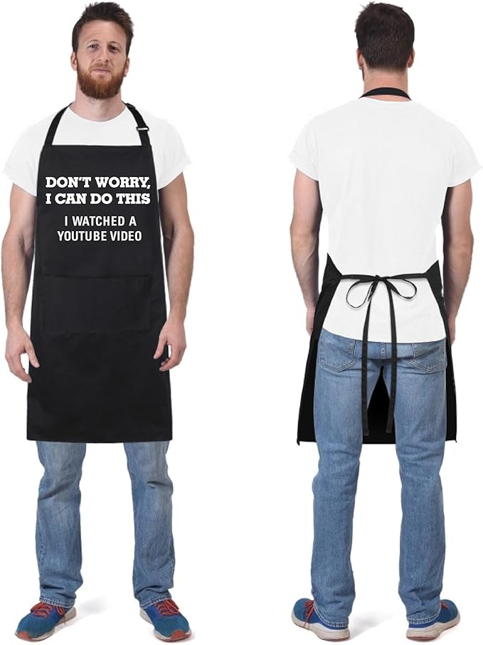 Xornis 100% Cotton Funny Apron for Men Women Adjustable Bib Aprons with 2 Pockets Grill Kitchen Cooking BBQ One Size Fits All