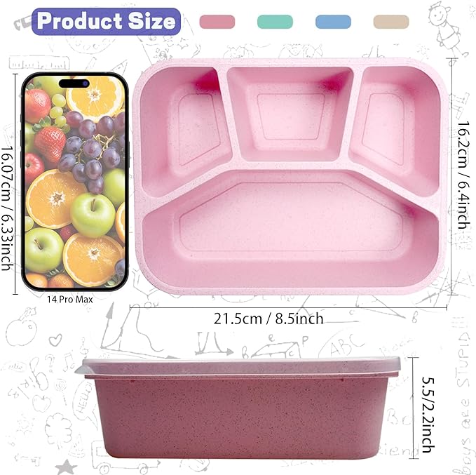 Aellabus 8 Pack Bento Box, Lunch Containers Wheat Straw Meal Prep Containers Reusable, Microwave and Dishwasher Safe Lunch Containers for Adults, Bento Lunch Box for Kids