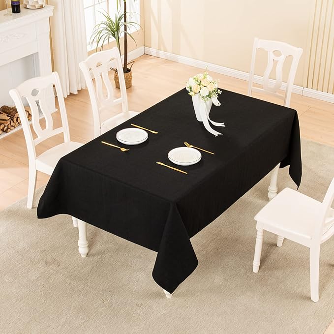 BALCONY & FALCON Rectangle Tablecloth Washable Wrinkle Resistant and Water Proof Table Cloth Decorative Linen Fabric Tablecloths for Dining Parties Kitchen Wedding and Outdoor Use (Black, 55x70)