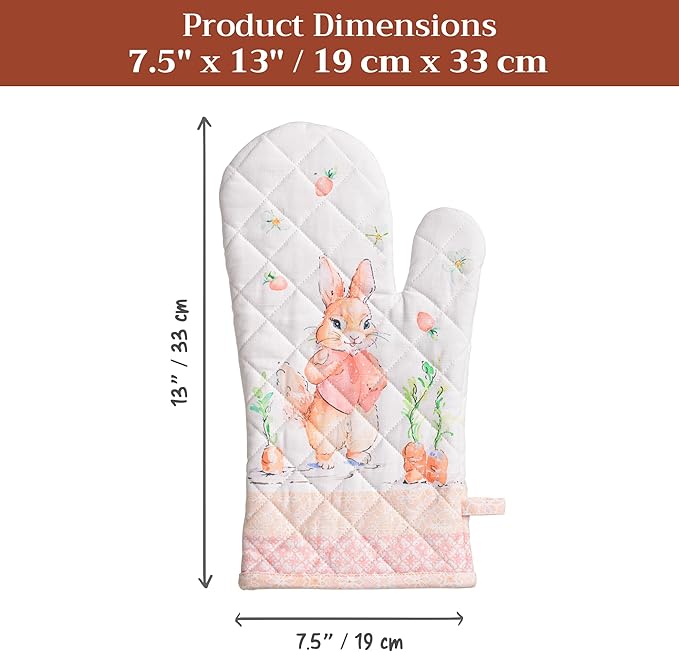 Maison d'Hermine Oven Gloves 100% Cotton Oven Mitt 7" x 13" with Loop Heat Resistant BBQ Cooking Gloves Baking Grilling Gifts for Mothers Day Spring/Summer (Pack of 1, Bunny Party)