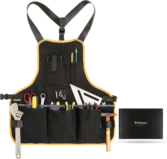 Work Tool Apron for Men and Women, Torso Length with 21 Tool Pockets, Durable Canvas Apron, DIY Enthusiasts, Gifts for Men Dad Father(Black)