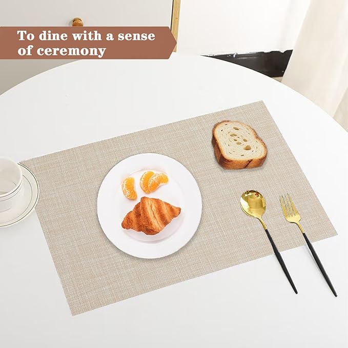 Beige Placemats Set of 2 - Heat Resistant Non-Slip Place mats for Dining Table, Washable Durable PVC Vinyl Woven Table Mats (Beige, 2)