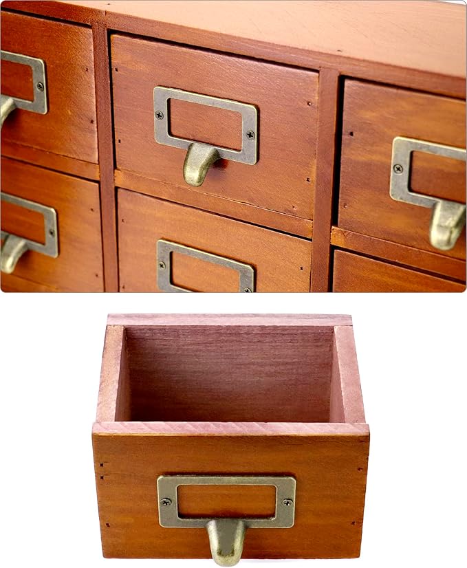 QWORK Desk Drawer Organizer, Wooden Vintage Apothecary Cabinet with 16 Drawers, Home Office & Tea & Dresser Bedroom Organization and Storage, Traditional Apothecary Cabinet, Brown