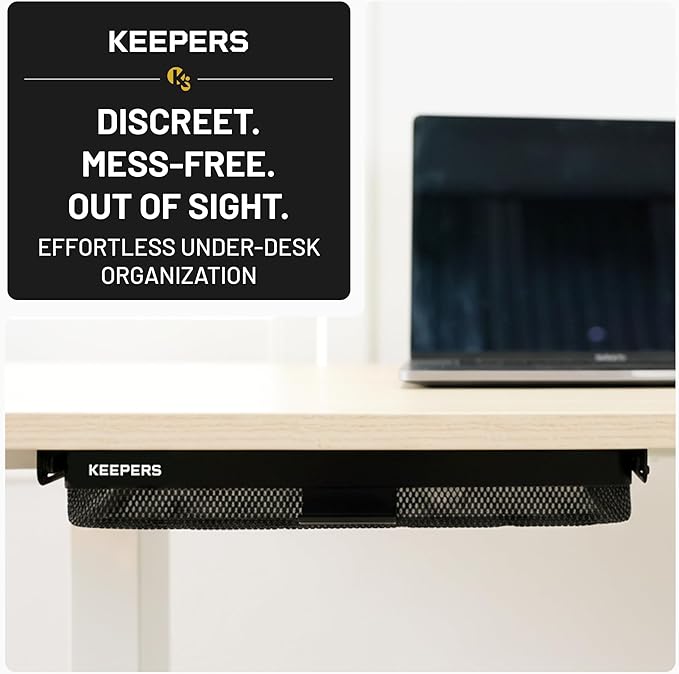 KEEPERS - Under Desk Drawer Slide Out – Metal Under Desk Storage Drawer for Office, Home, RV, Kitchen – Slim Under Table Attachment with Easy DIY Mount - Under Desk Organizer - Fits in 11x10x2In