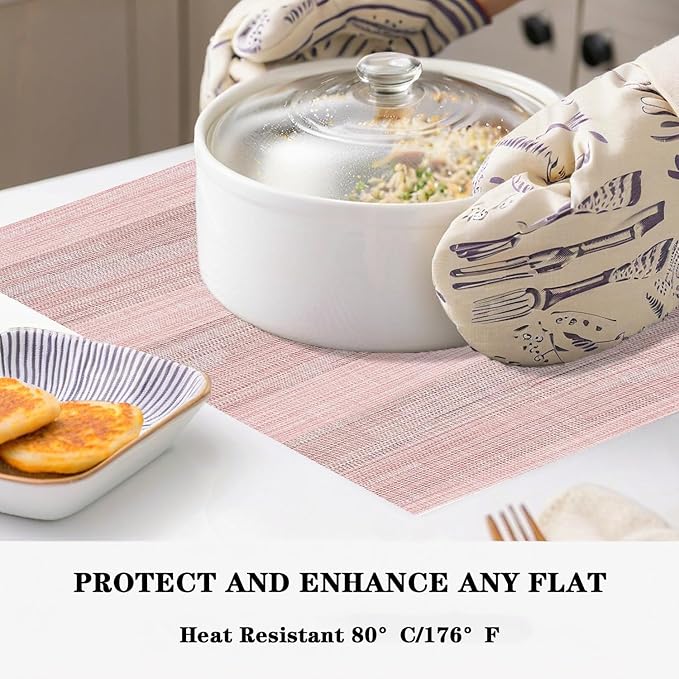 Misty Rose Placemats Set of 2 - Heat Resistant Non-Slip Place mats for Dining Table, Washable Durable PVC Vinyl Woven Table Mats (Misty Rose, 2)
