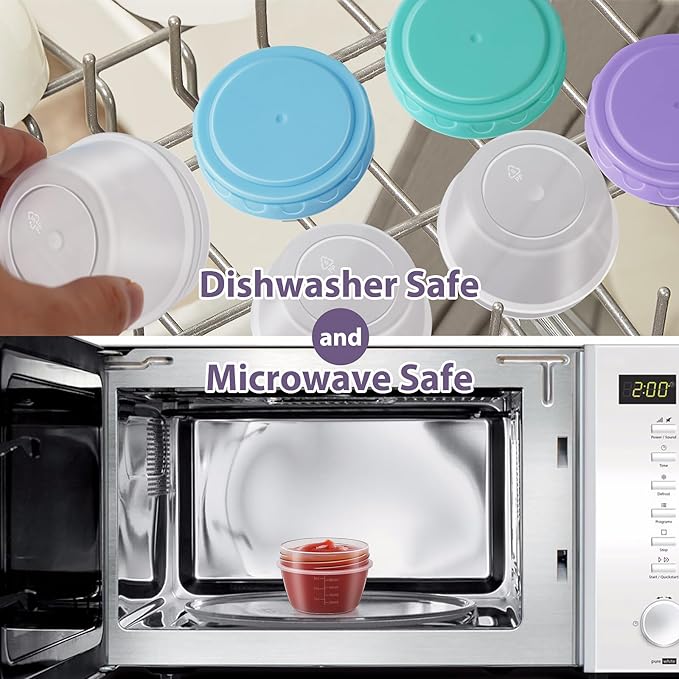 Salad Dressing Container to Go with lids,Dishwasher and Microwave Safe Tiny Condiment Containers with Graduated Lines, Reusable and Leakproof Small Sauce Containers for Lunch Box 6 Pcs 4 OZ Mixed 1