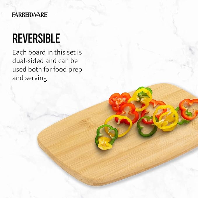 FARBERWARE 4-Piece Reversible Bamboo Cutting Board and Charcuterie Set,Assorted Sizes,Durable Wood Serving Boards for Cheese,Meats,and Prep,(Pack of 4)