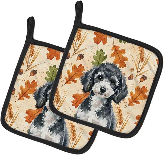 Caroline's Treasures Miniature Parti Poodle Heirloom Fall Pair of Pot Holders Pair 7.5x7.5 Quilted Insulated Hot Pads Decorative Kitchen Gift Made in USA