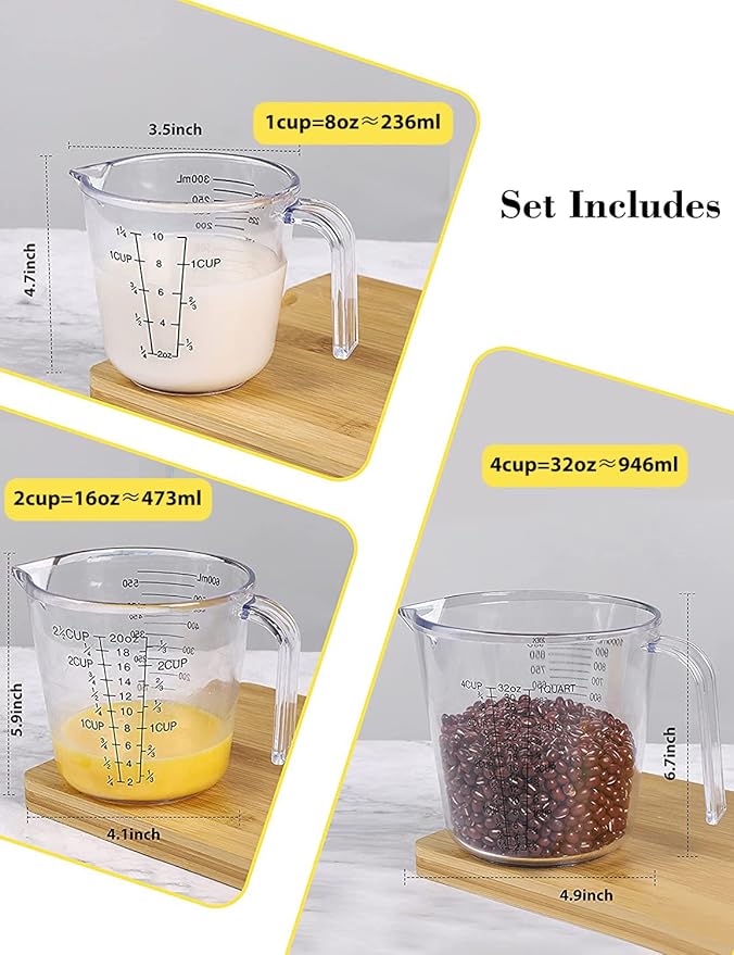 Measuring Cups Set, Liquid Measuring Cups For 3 For Kitchen - BPA Free Plastic Set with Spout Multiple Measurement Scales (Clear)