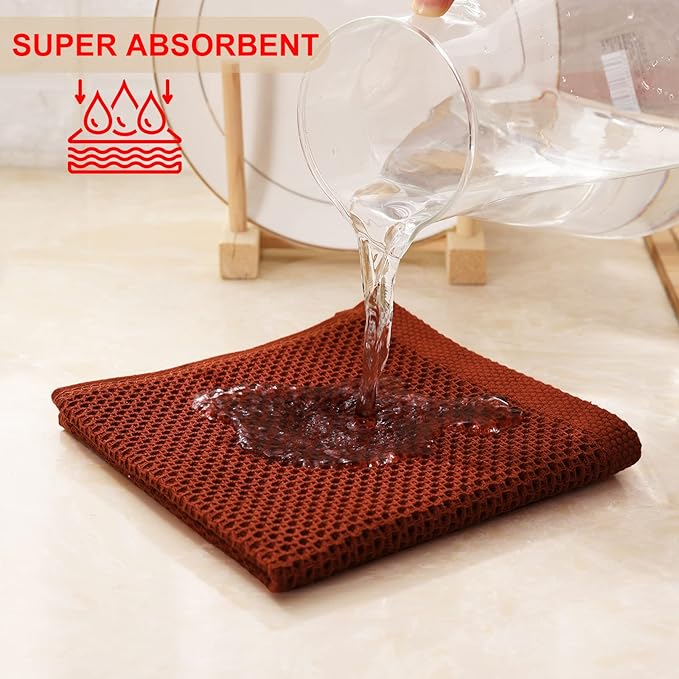 Kitinjoy 100% Cotton Kitchen Dish Cloths (12 X 12 Inches, Rust), 6 Pack Waffle Weave Ultra Soft Absorbent Dish Towels for Drying Dishes Quick Drying Kitchen Towels Dish Rags