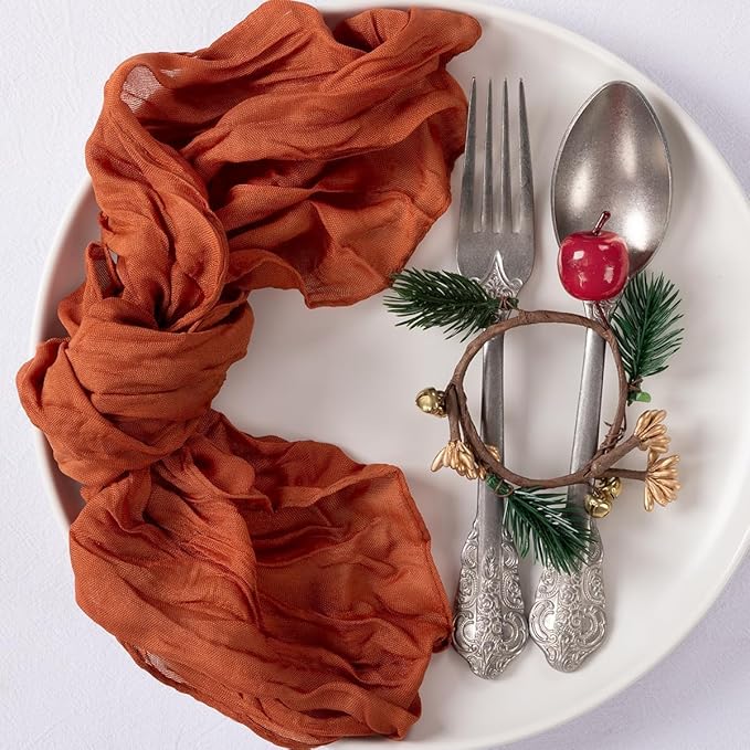 MLMC 24 Pack Terracotta Cheesecloth Napkins Boho Rustic Burnt Orange Gauze Cloth Napkins Washable 21"x21" for Wedding Bridal Shower Anniversary Dinner Decor