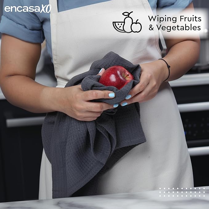 Encasa XO Kitchen Dish Towels Set | Multicolor | Waffle Weave and Flat Hand Tea Towel | 28"x18" | Quick Drying Reusable Cotton Washcloths | Multipurpose Lightweight Dishcloths Set of 12