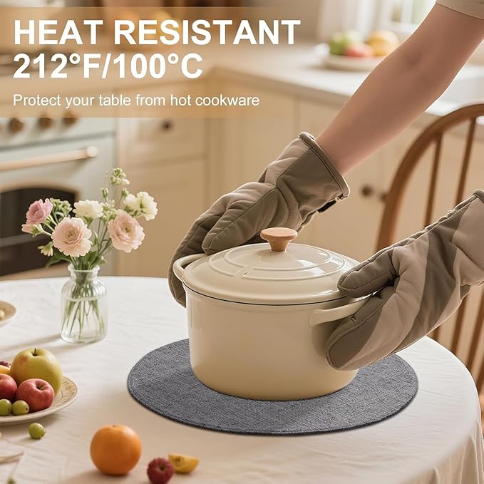 homing 15 Inch Round Cloth Placemats Set of 12, Cotton Linen Blend Washable Table Mats, Farmhouse Dining Place Mats for Indoors & Outdoors, Easy to Clean, Dark Grey