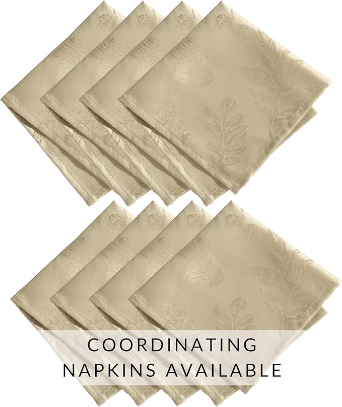 Elrene Home Fashions Elegant Woven Leaves Jacquard Damask Wrinkle Resistant Tablecloth, 60" x 84", Oval, Taupe